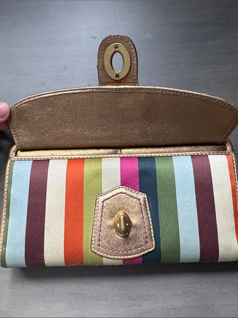 Vintage Coach Legacy Stripe Satin Kisslock Wallet